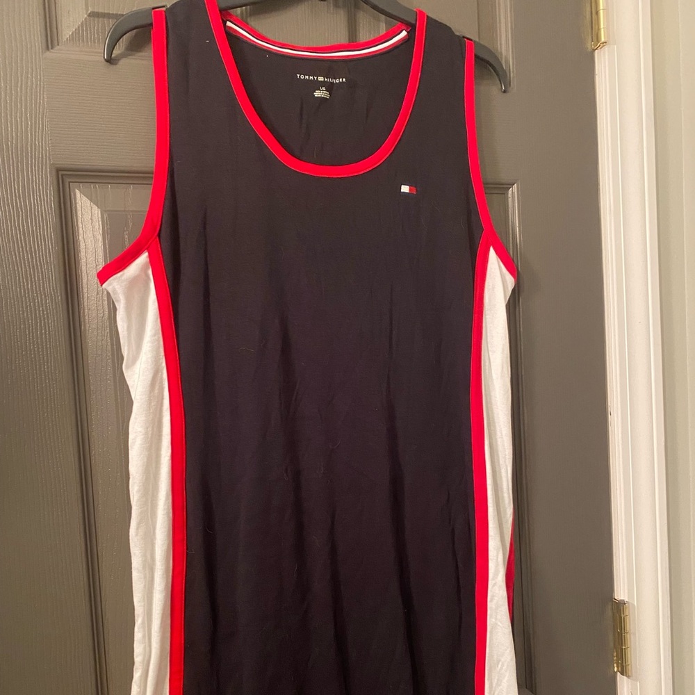 Tommy Hilfiger Black, White & Red Sleeveless Midi Dress